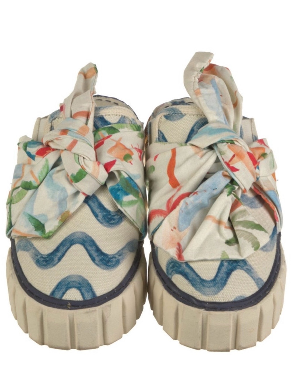 FARM Rio Cream Canvas mules with Multicolor Watercolor Print